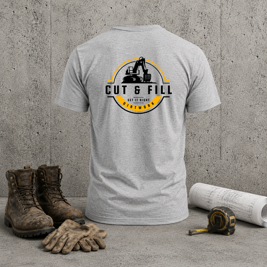 Cut & Fill Excavator T-Shirt — Construction Crew Tee