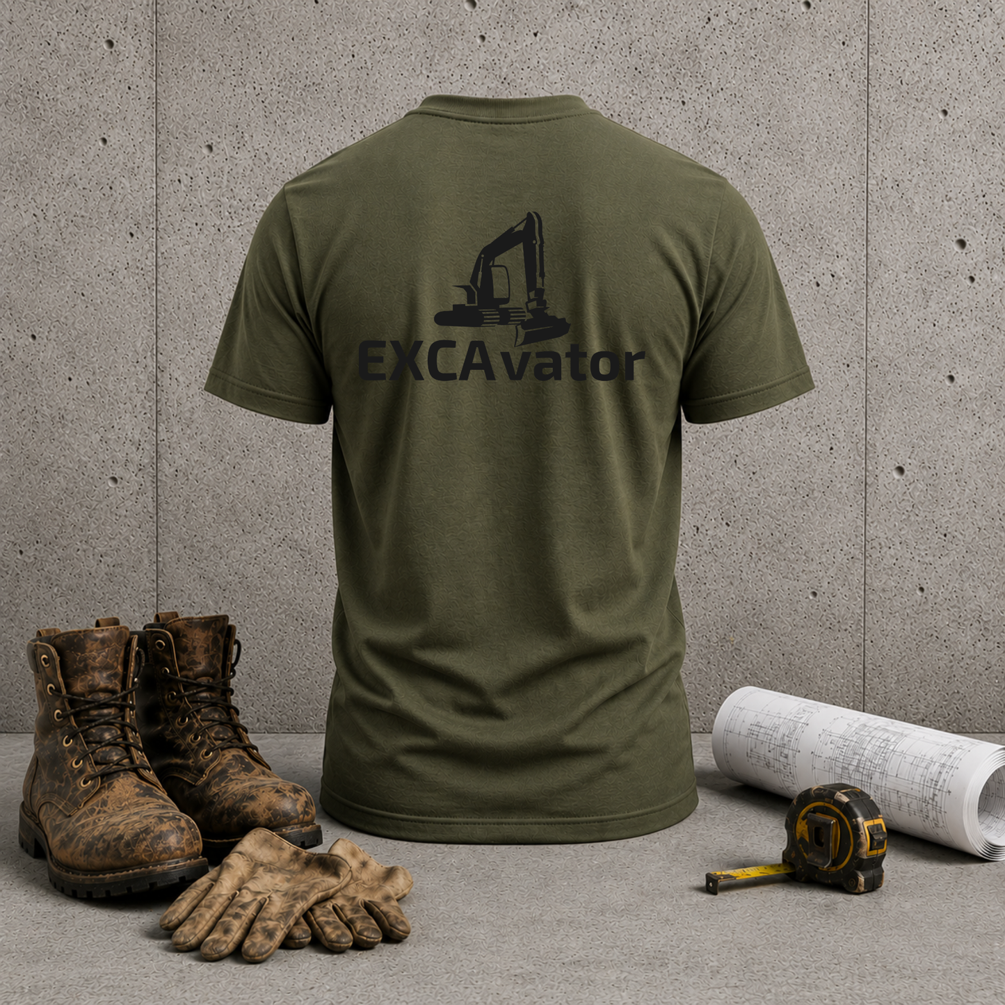 Excavator Construction T-Shirt — Back Graphic Heavy Equipment Shirt