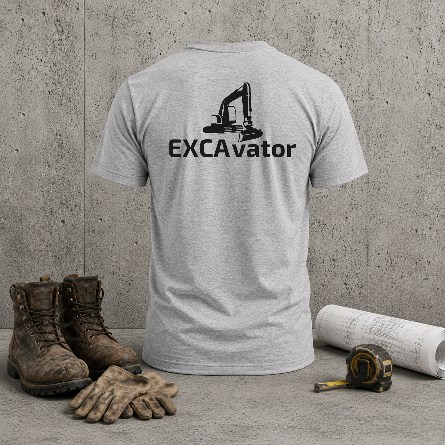 Excavator Construction T-Shirt — Back Graphic Heavy Equipment Shirt