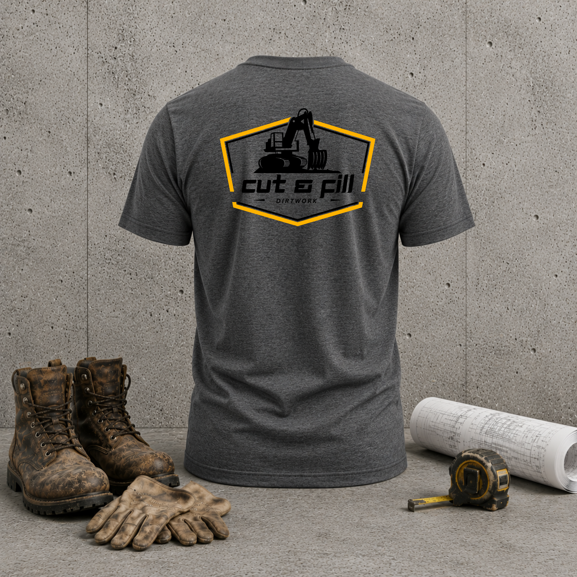 Construction Excavator T-Shirt — Cut & Fill Contractor Workwear