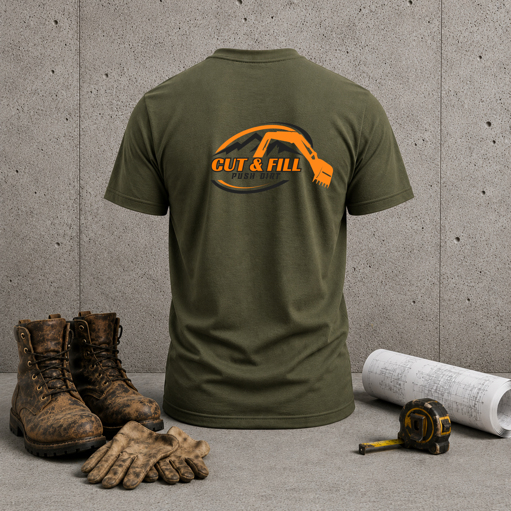 Cut & Fill Excavation T-Shirt — Construction Crew Logo Tee