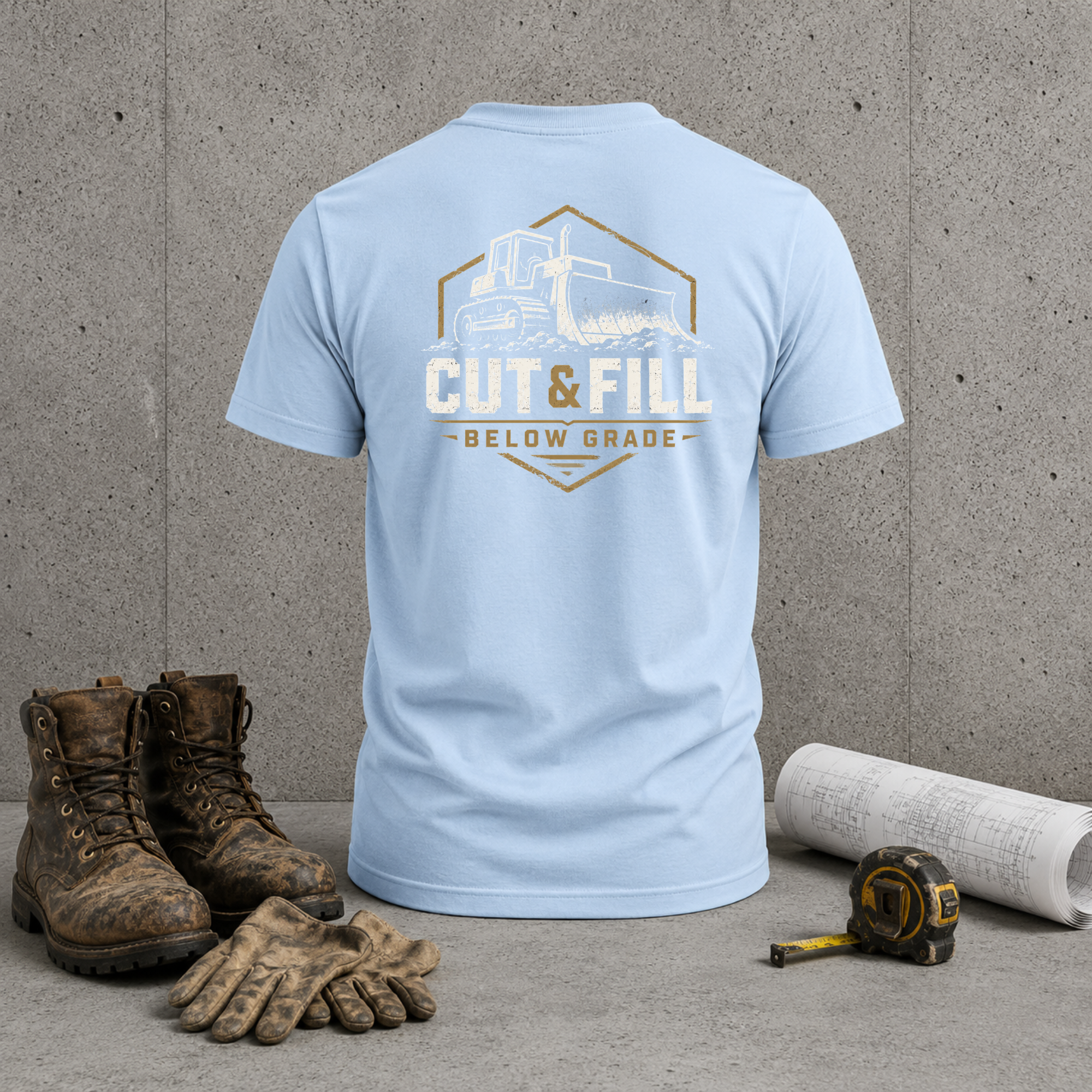 Cut & Fill Construction T-Shirt – Bulldozer 'Below Grade' Heavy Equipment Tee