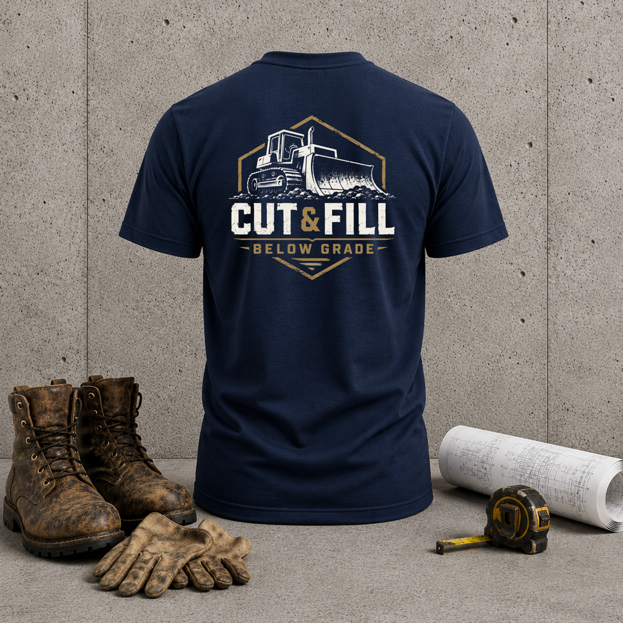 Cut & Fill Construction T-Shirt – Bulldozer 'Below Grade' Heavy Equipment Tee