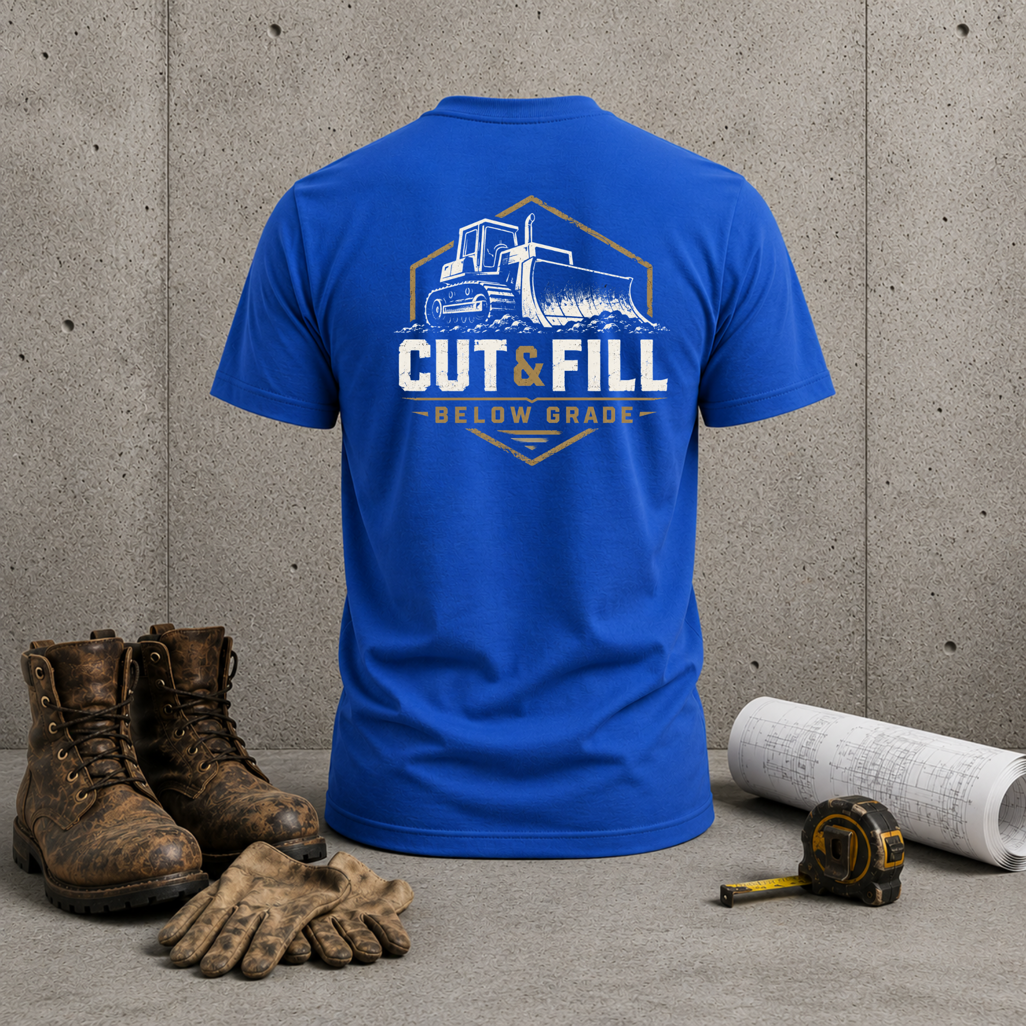Cut & Fill Construction T-Shirt – Bulldozer 'Below Grade' Heavy Equipment Tee