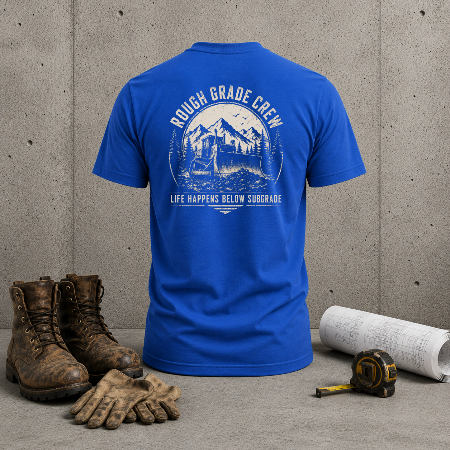 Rough Grade Crew T-Shirt — "Life Happens Below Subgrade" Back Graphic