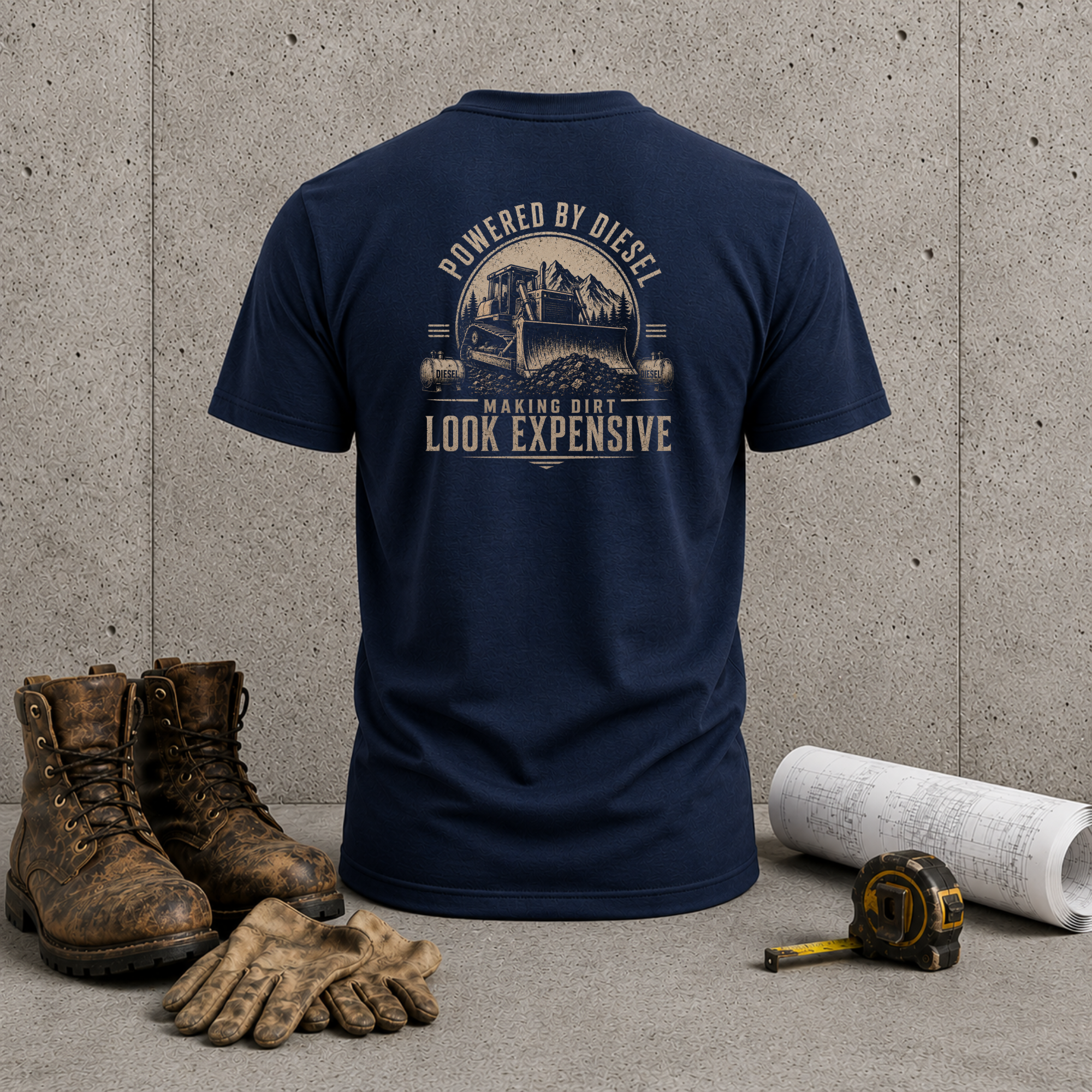 Diesel Truck T-Shirt — "Powered by Diesel, Making Dirt Look Expensive" Back Graphic