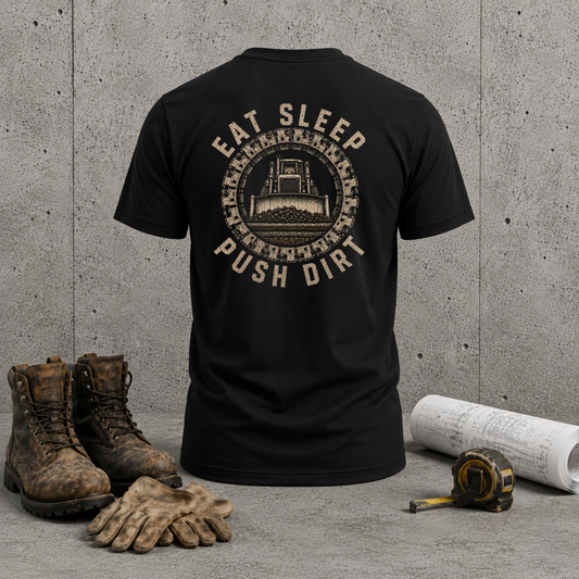 Eat Sleep Push Dirt T-Shirt — Vintage Bulldozer Construction Tee