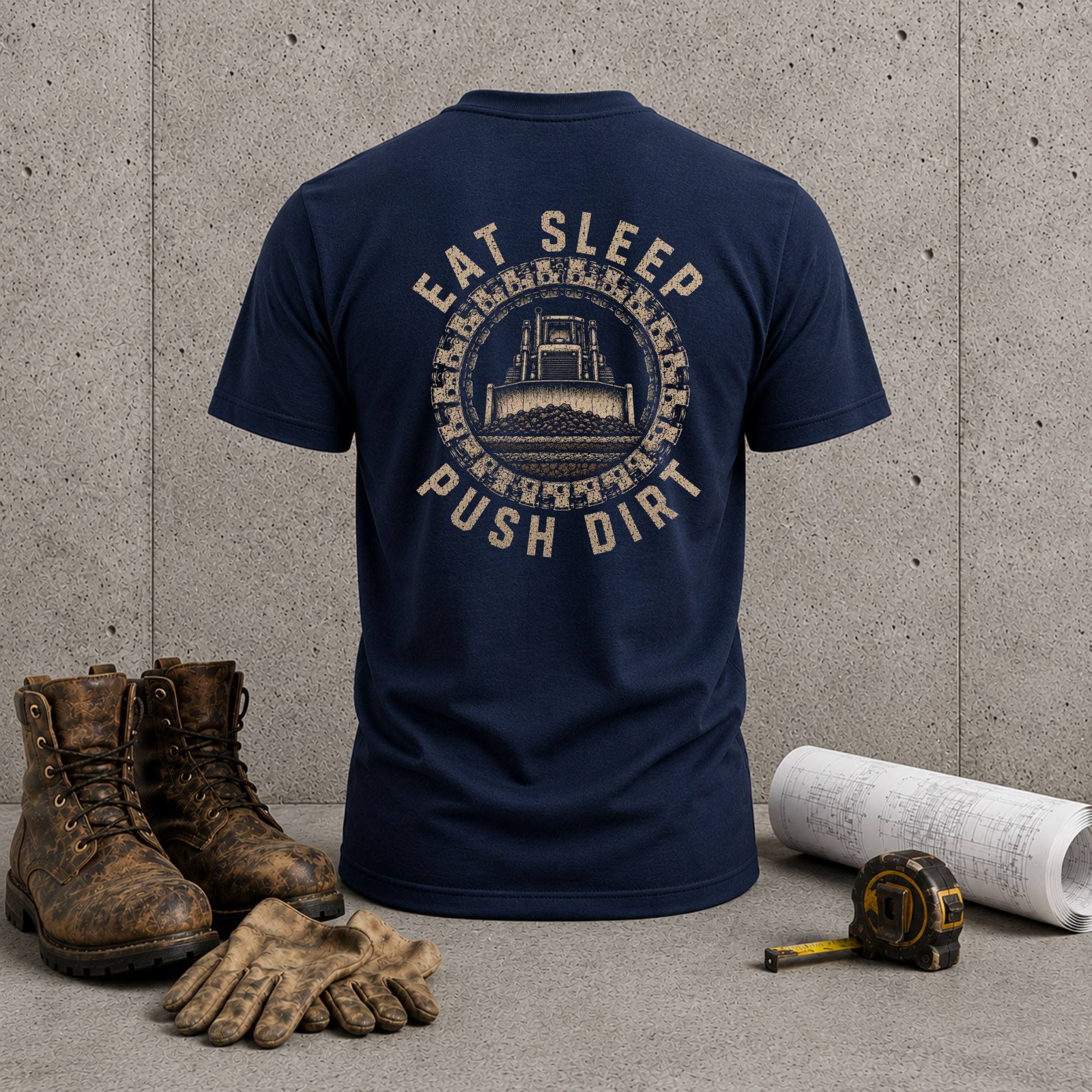 Eat Sleep Push Dirt T-Shirt — Vintage Bulldozer Construction Tee