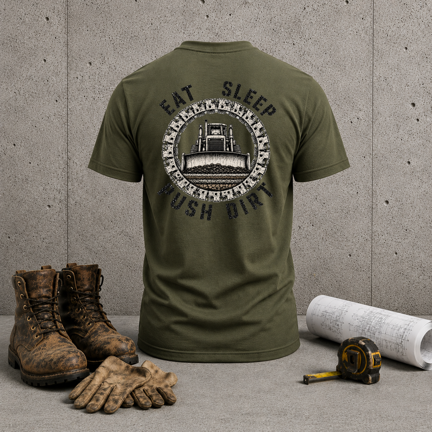 Eat Sleep Push Dirt T-Shirt — Heavy Equipment Bulldozer Crew Shirt for Construction & Dirt Work