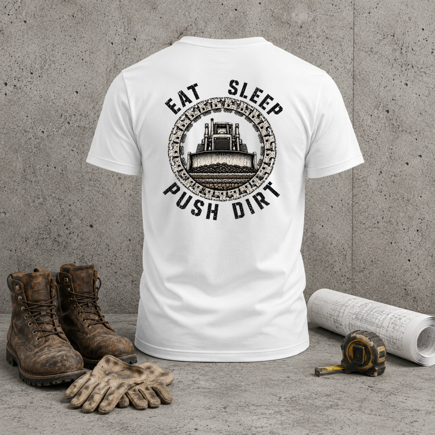 Eat Sleep Push Dirt T-Shirt — Heavy Equipment Bulldozer Crew Shirt for Construction & Dirt Work