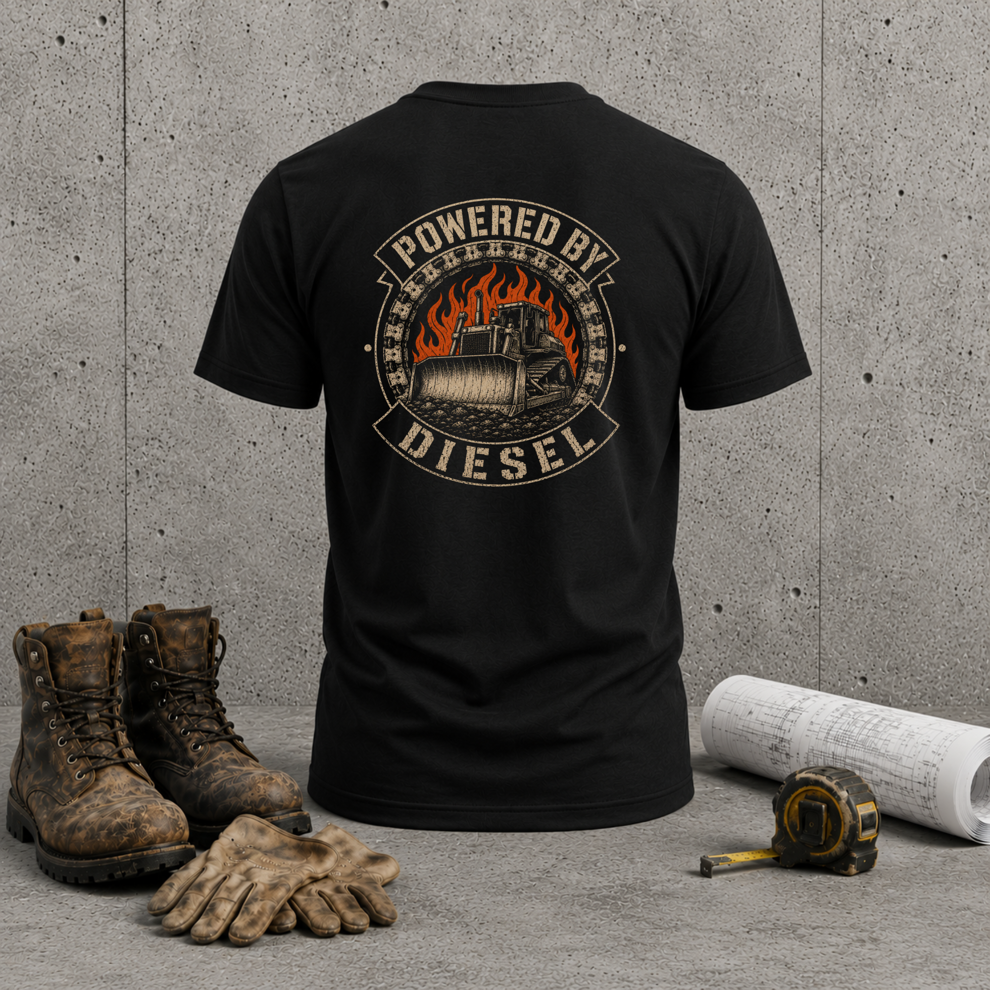 Diesel Bulldozer T-Shirt — “Powered by Diesel” Vintage Construction Tee