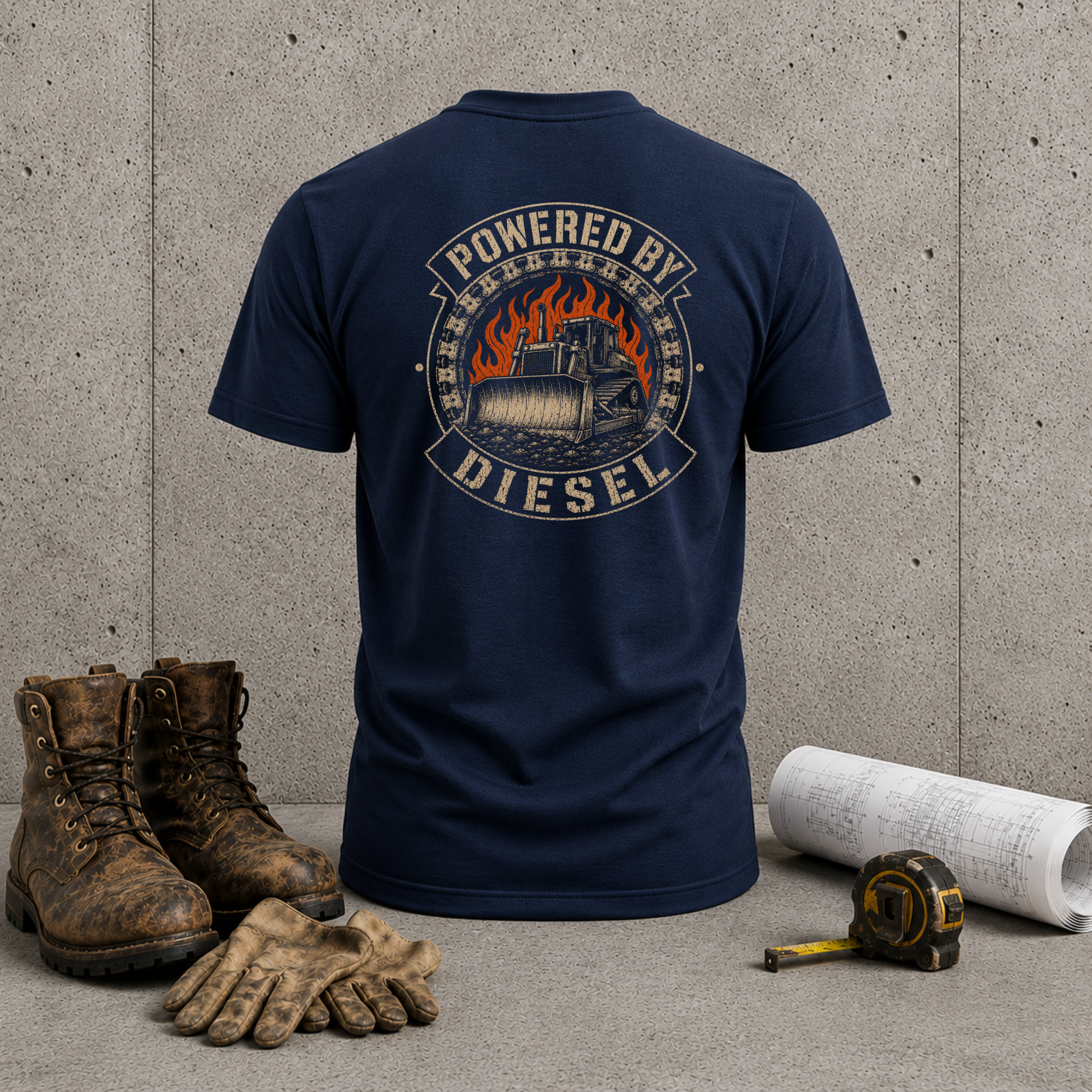 Diesel Bulldozer T-Shirt — “Powered by Diesel” Vintage Construction Tee