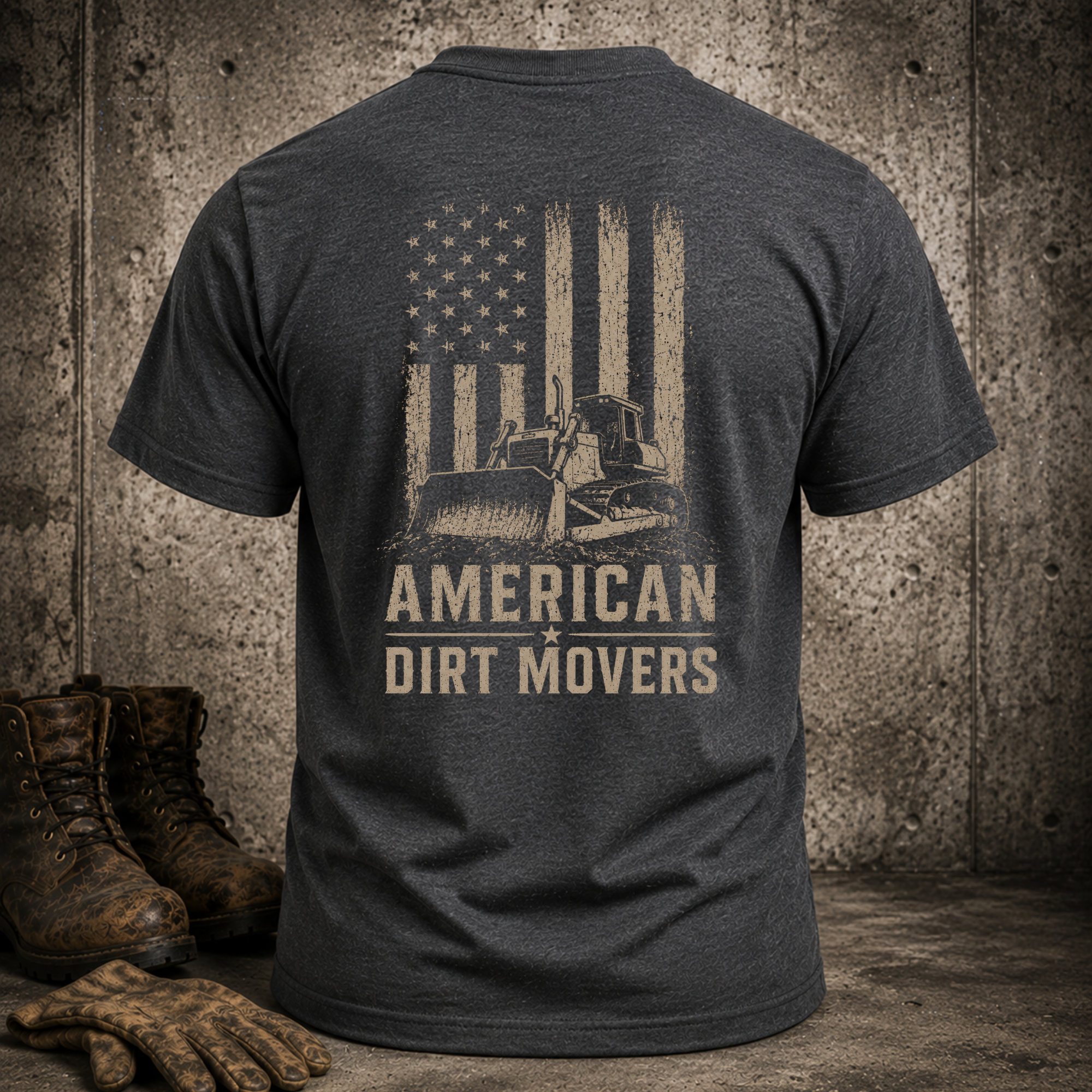 American Dirt Movers T-Shirt — Patriotic Construction Truck Tee