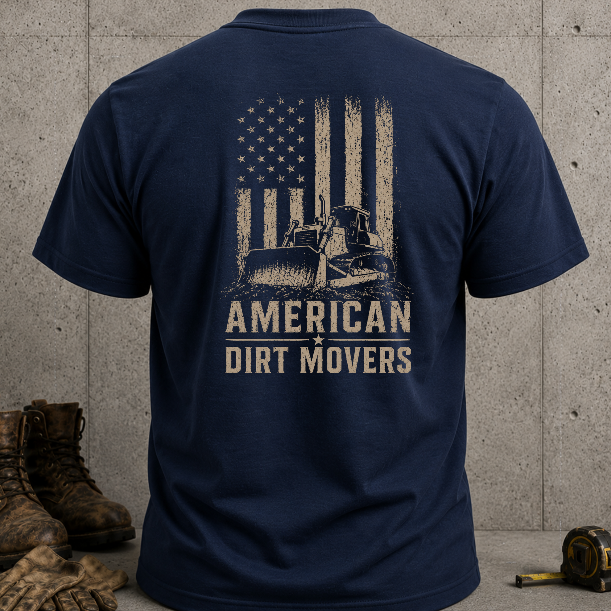 American Dirt Movers T-Shirt — Patriotic Construction Truck Tee
