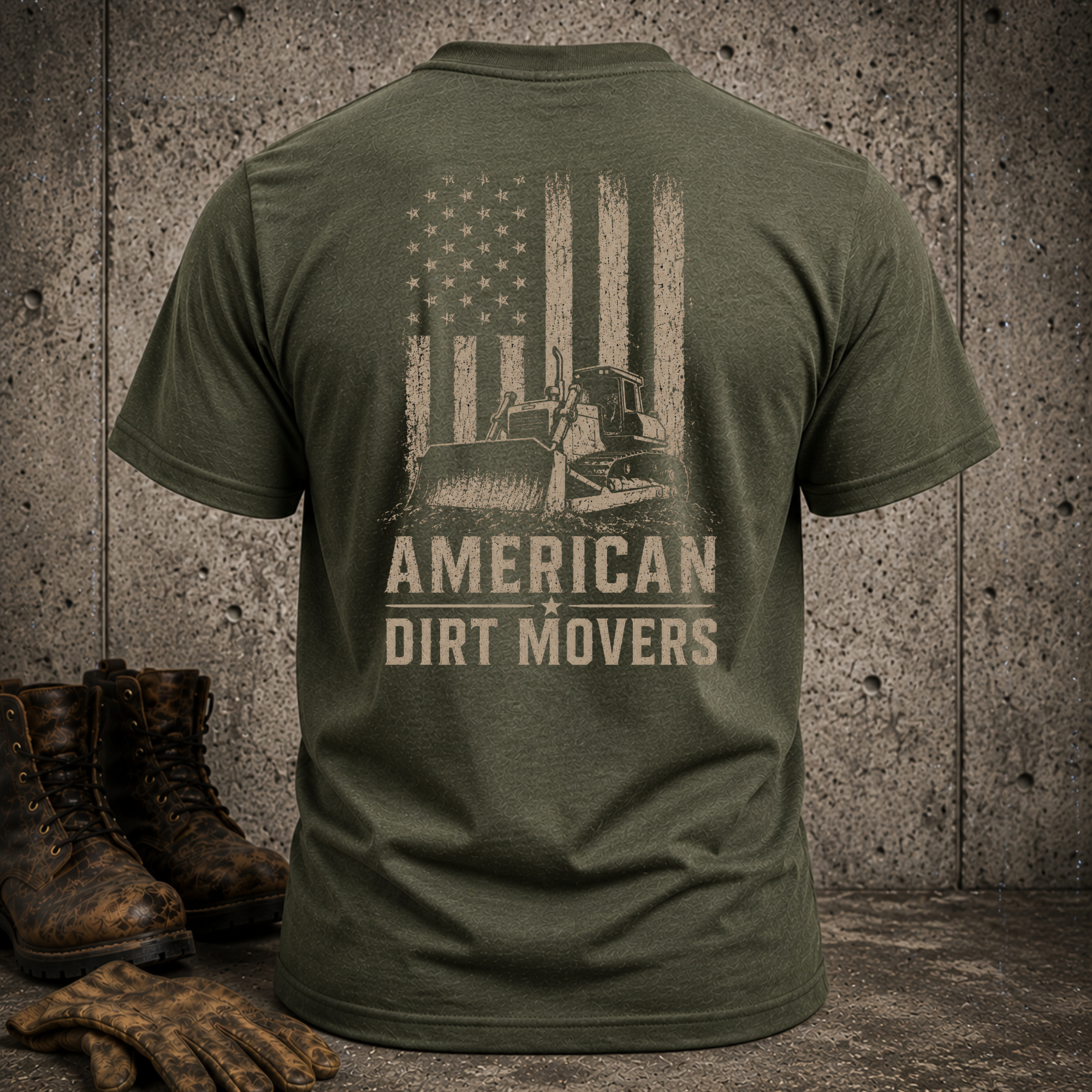 American Dirt Movers T-Shirt — Patriotic Construction Truck Tee