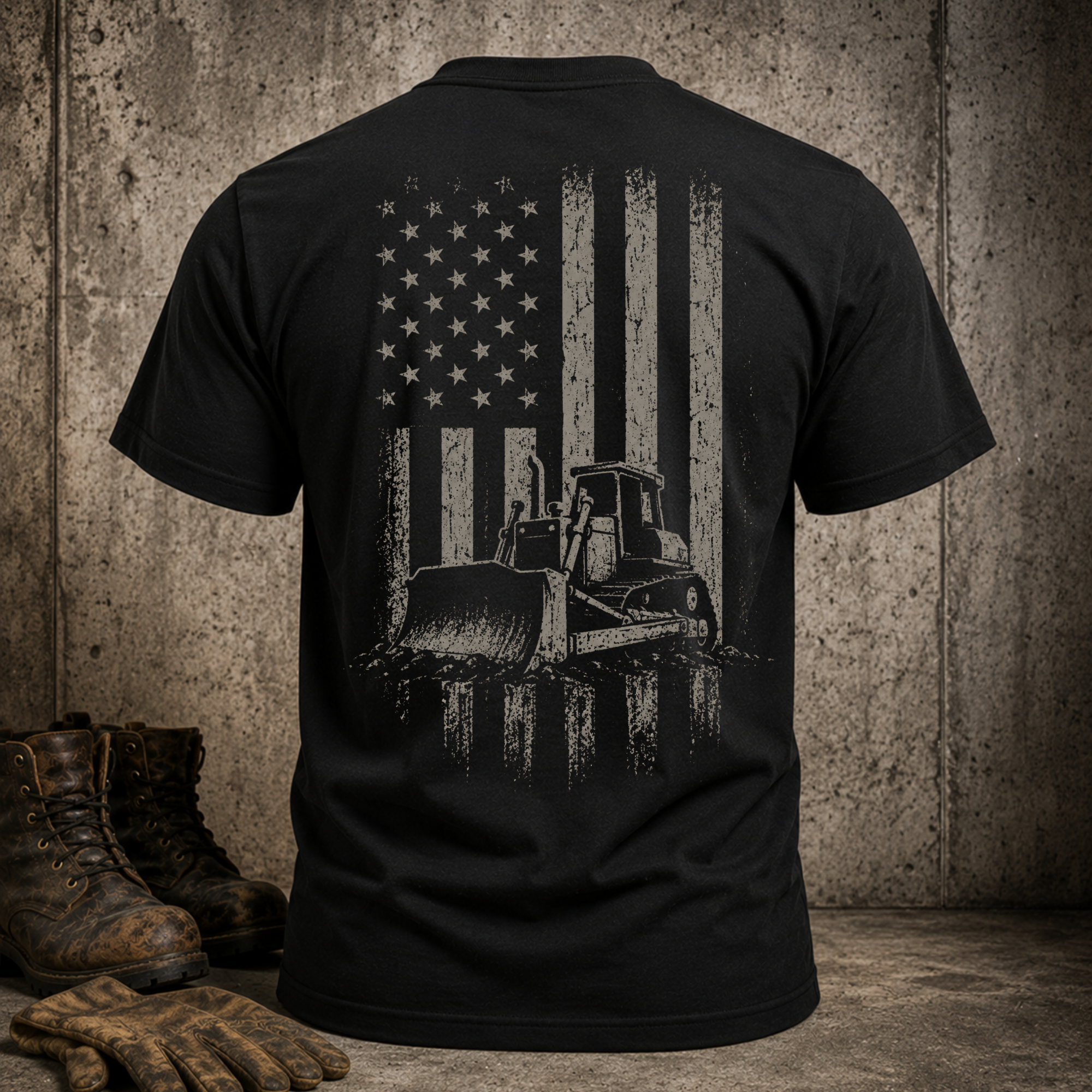 Bulldozer American Flag T-Shirt