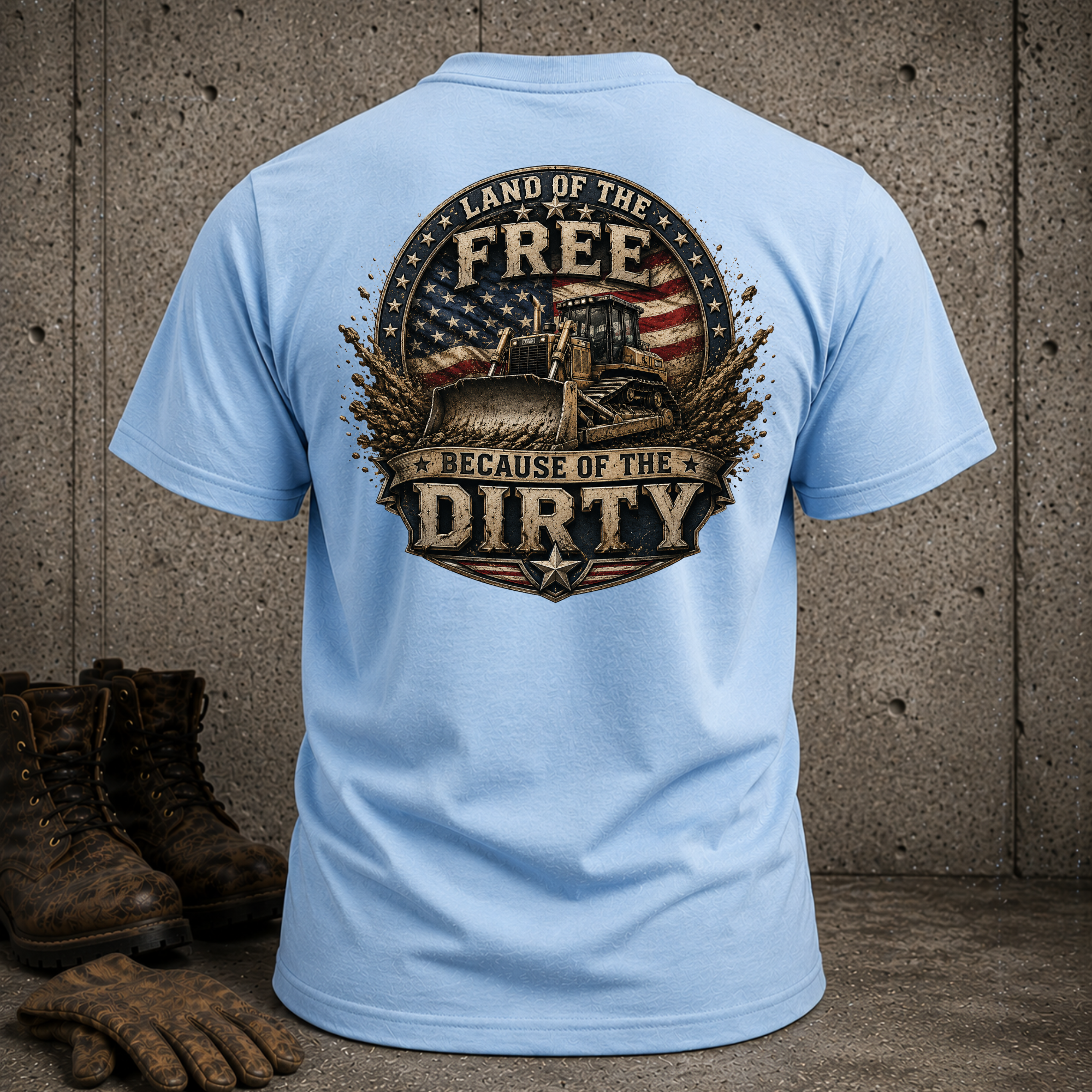 Patriotic Dozer T-Shirt — "Land of the Free Because of the Dirty" Graphic Tee
