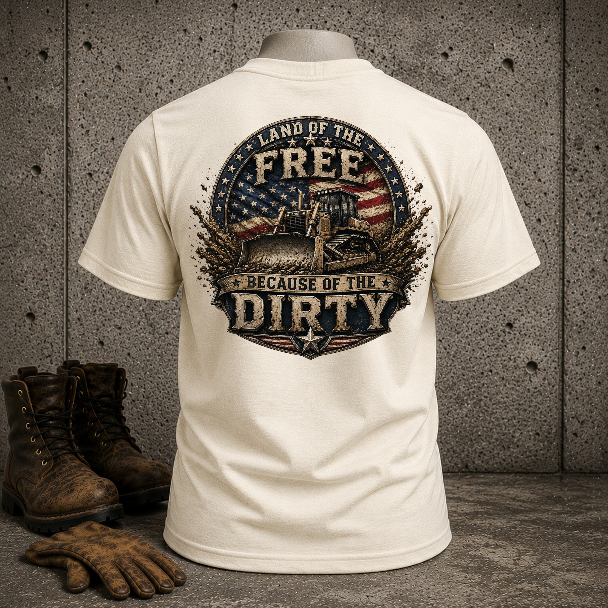 Patriotic Dozer T-Shirt — "Land of the Free Because of the Dirty" Graphic Tee