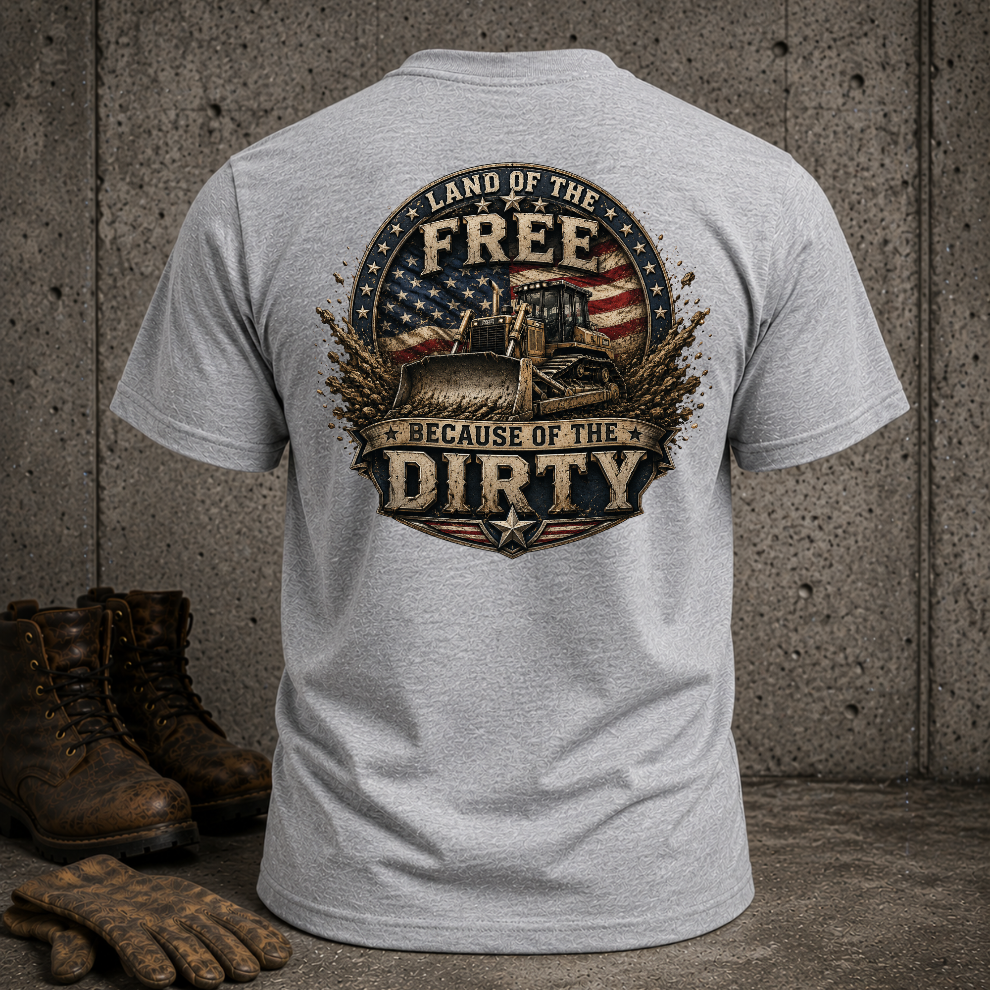 Patriotic Dozer T-Shirt — "Land of the Free Because of the Dirty" Graphic Tee