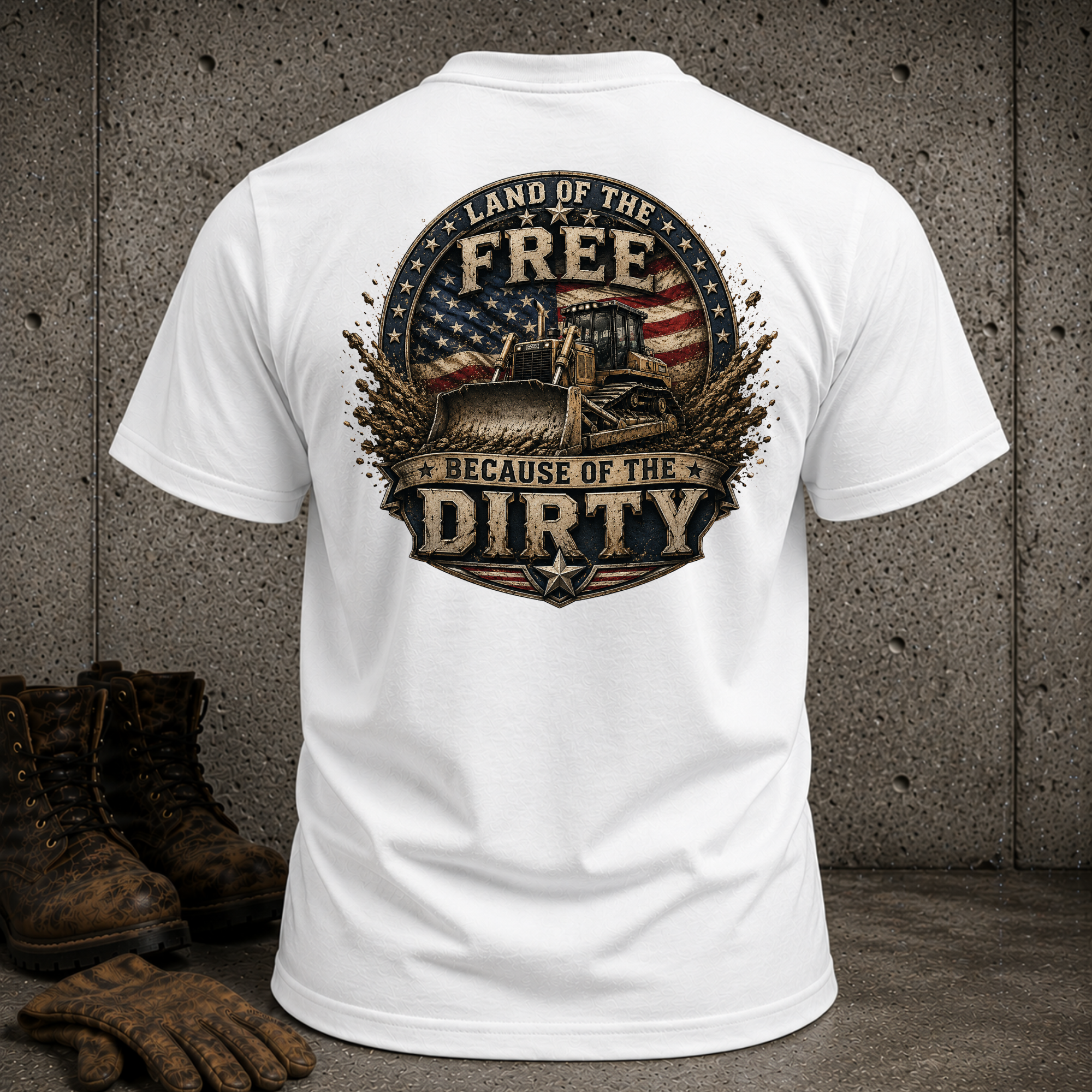 Patriotic Dozer T-Shirt — "Land of the Free Because of the Dirty" Graphic Tee
