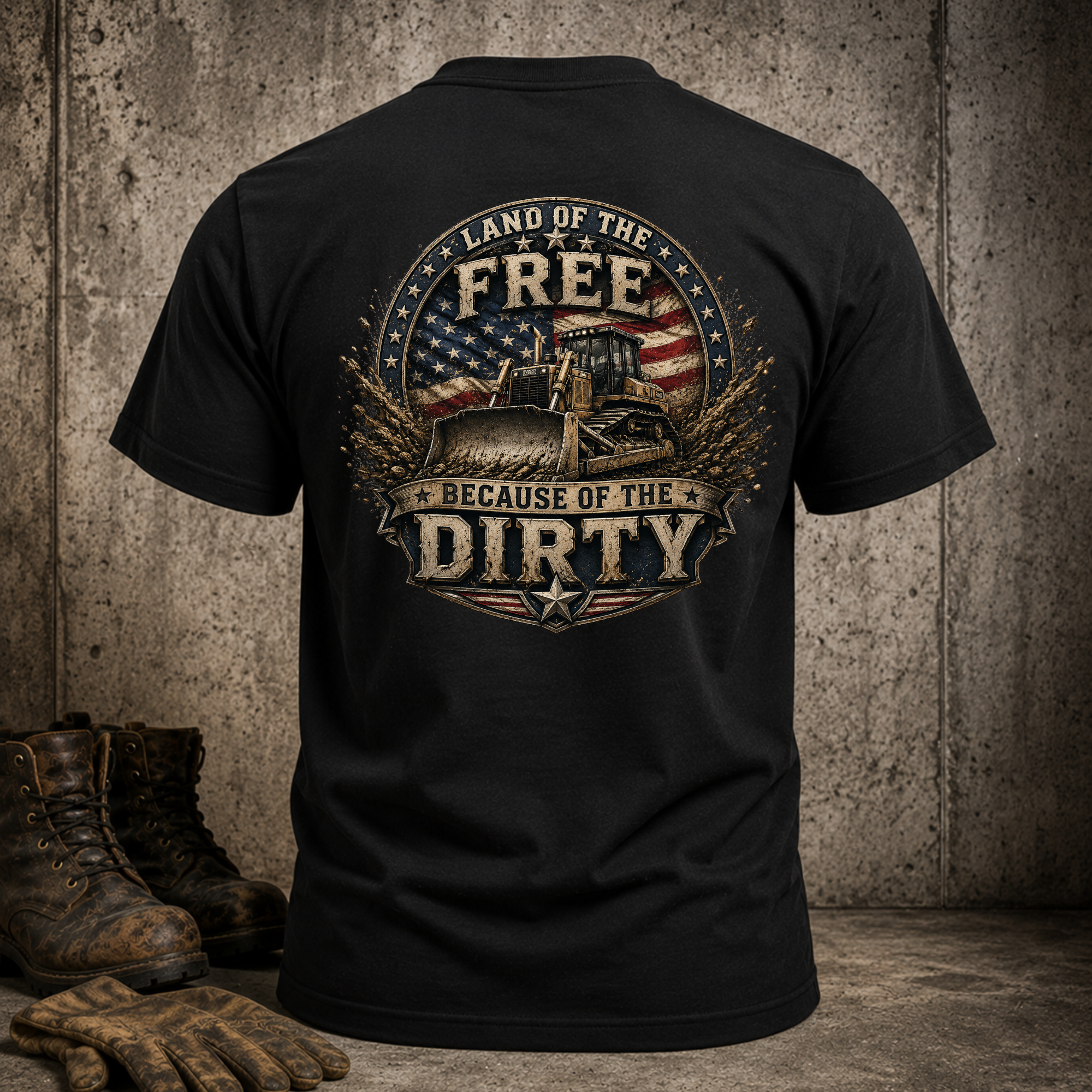 Patriotic Dozer T-Shirt — "Land of the Free Because of the Dirty" Graphic Tee