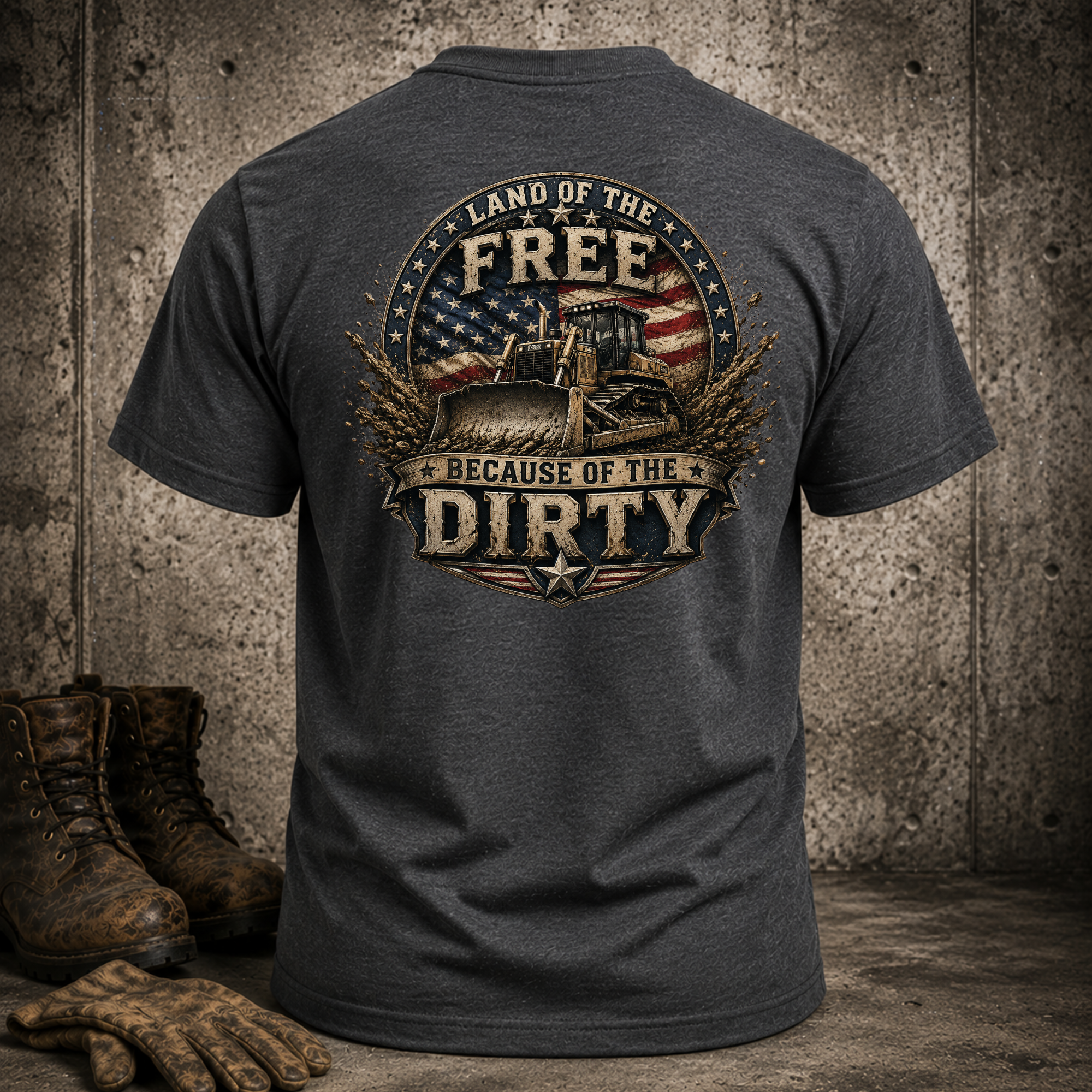 Patriotic Dozer T-Shirt — "Land of the Free Because of the Dirty" Graphic Tee