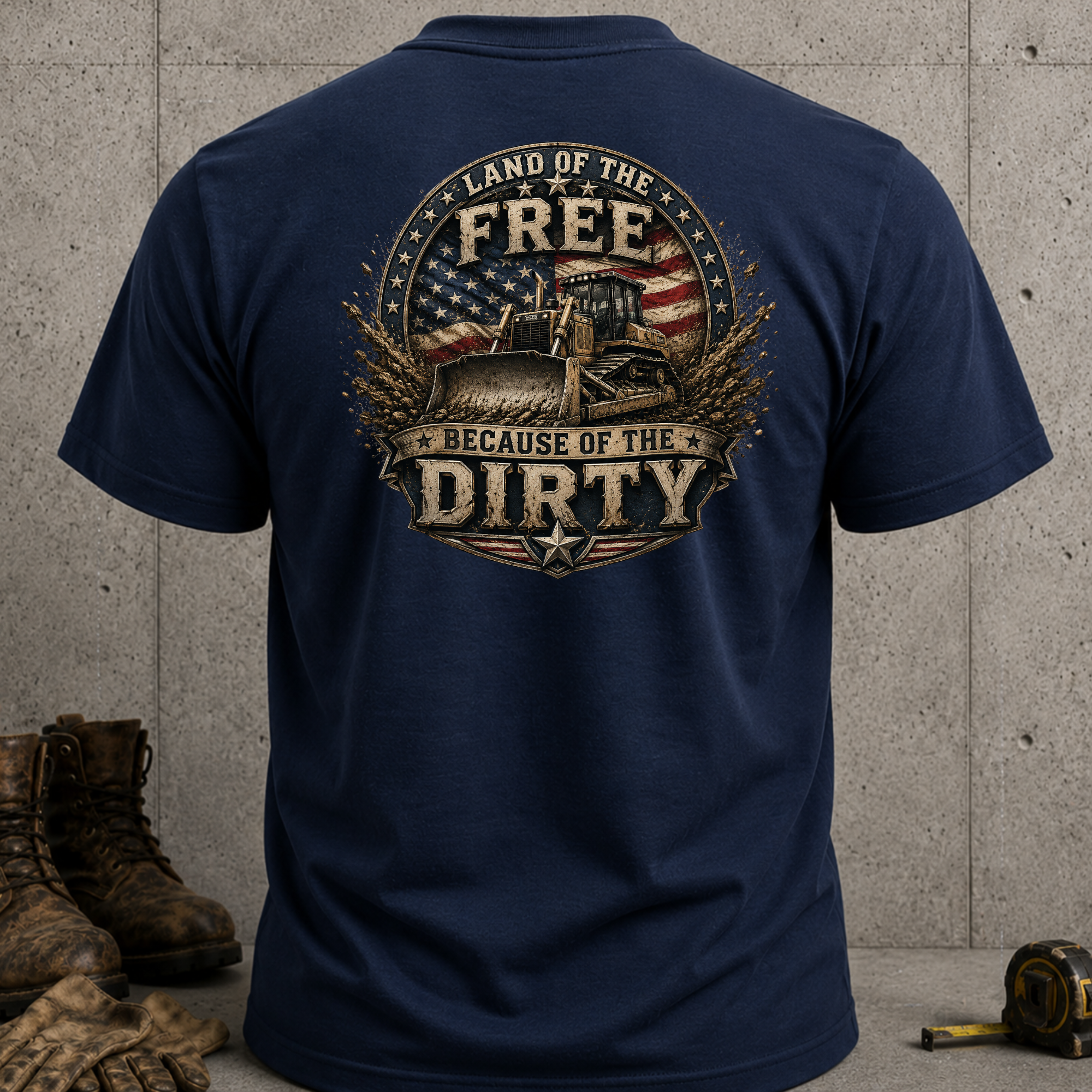 Patriotic Dozer T-Shirt — "Land of the Free Because of the Dirty" Graphic Tee