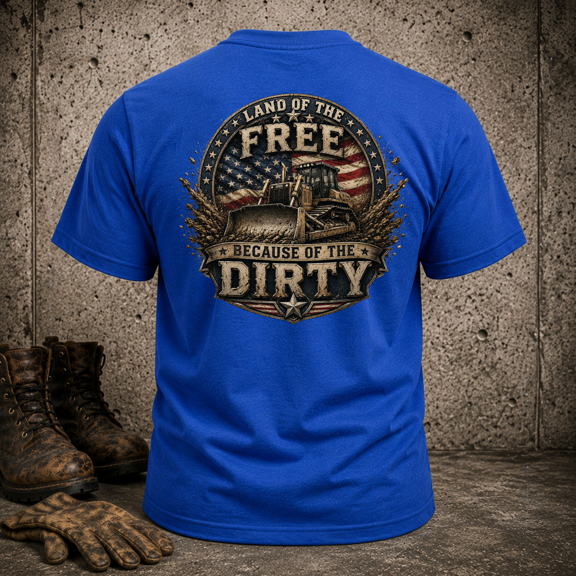 Patriotic Dozer T-Shirt — "Land of the Free Because of the Dirty" Graphic Tee