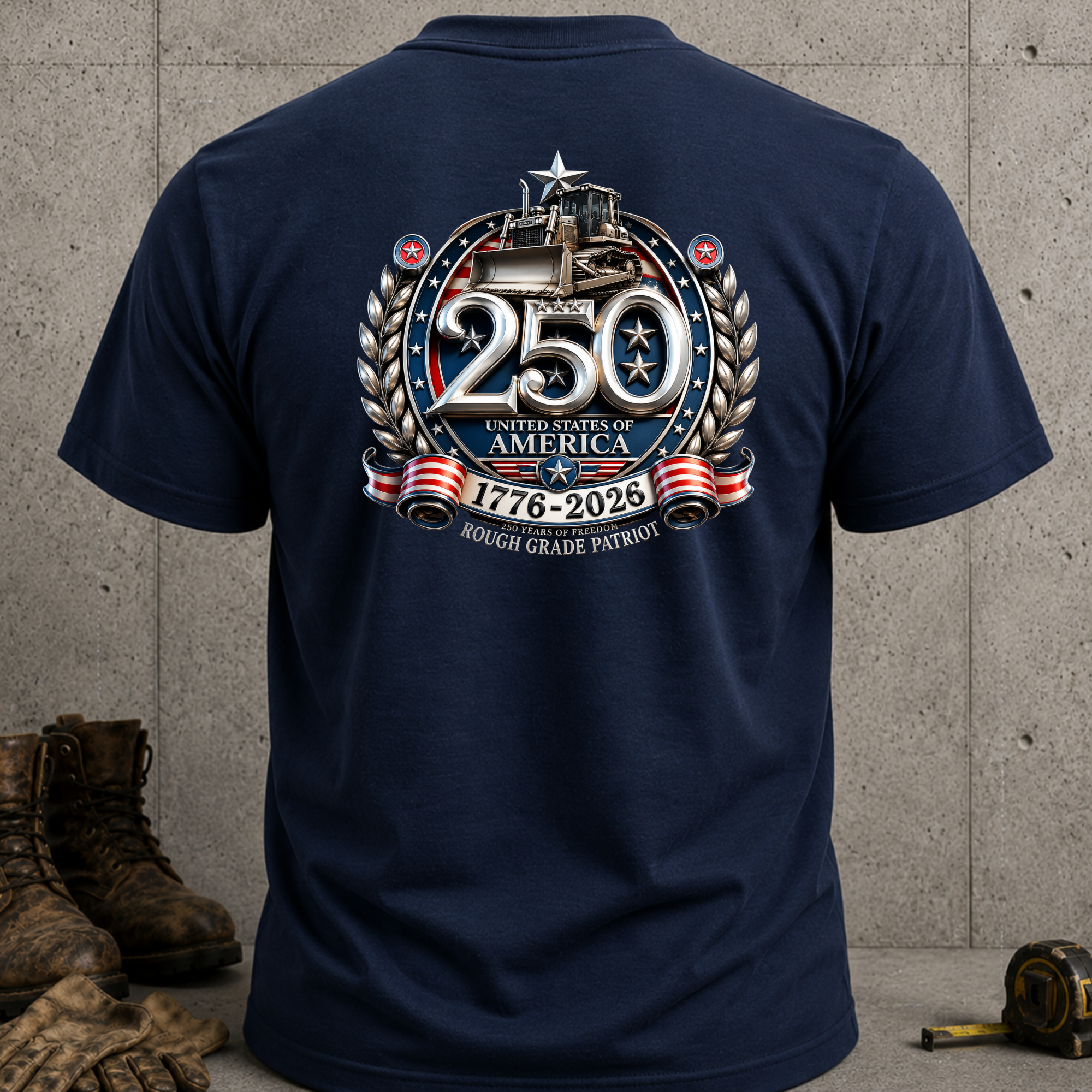 Bulldozer 250 Year Anniversary 'Rough Grade Patriot' Tshirt - Patriotic Tee