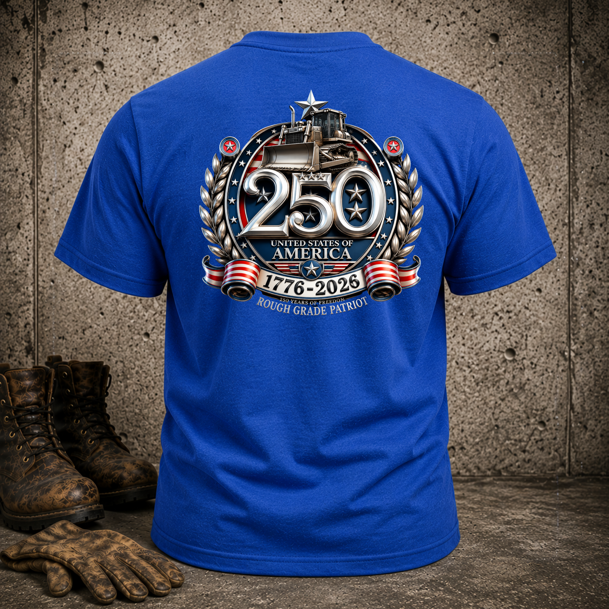 Bulldozer 250 Year Anniversary 'Rough Grade Patriot' Tshirt - Patriotic Tee