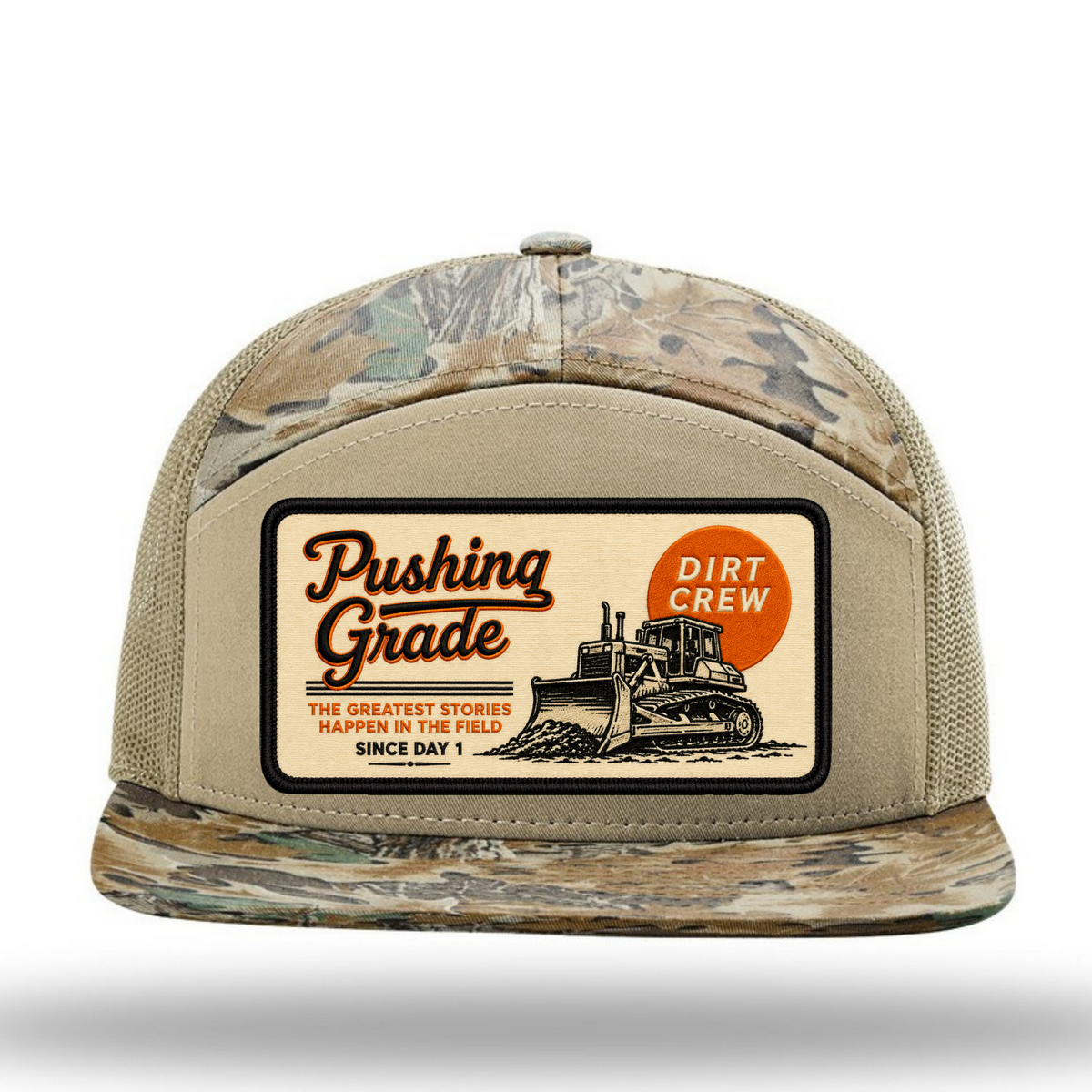 Pushing Grade Dirt Crew Richardson 7-Panel Trucker Hat | Heavy Civil Construction Hat