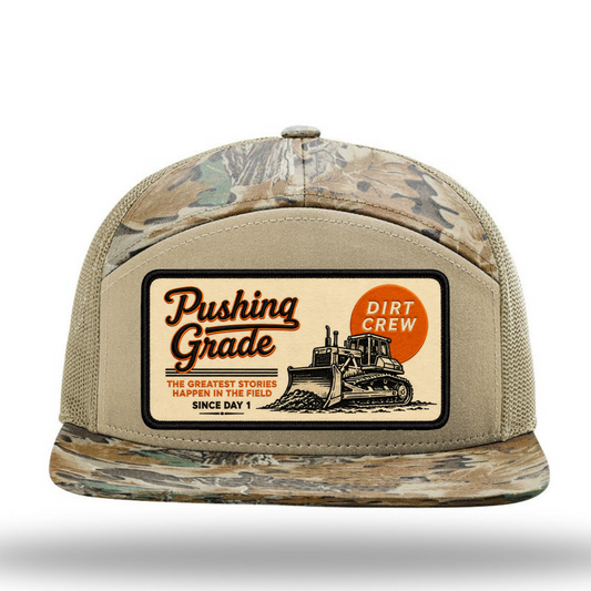 Pushing Grade Dirt Crew Richardson 7-Panel Trucker Hat | Heavy Civil Construction Hat