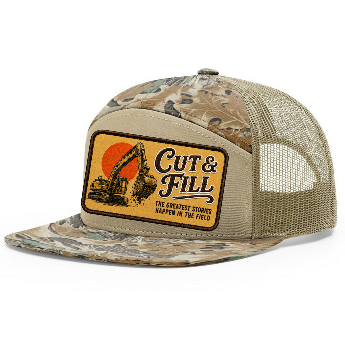 Cut & Fill Excavator Richardson 7-Panel Trucker Hat | Heavy Civil Construction Hat