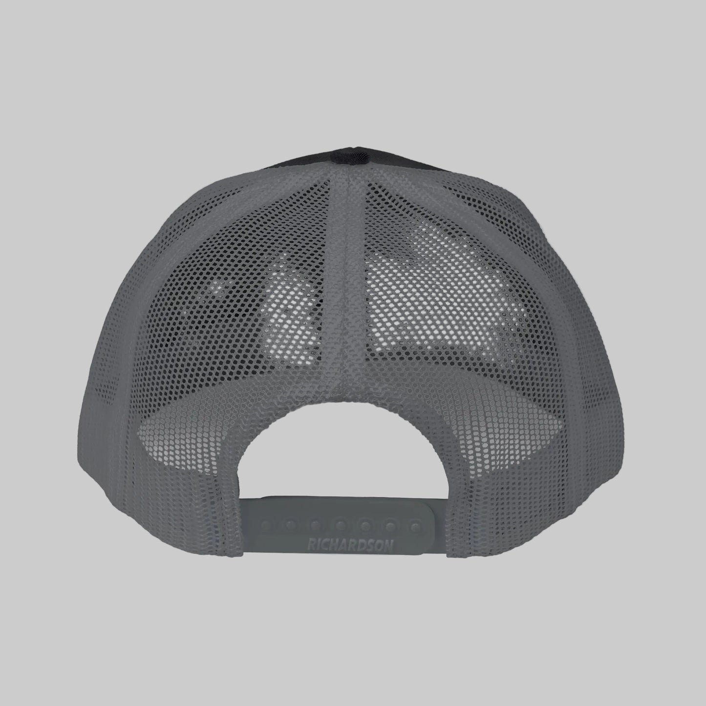 Gray mesh cap with black brim on a white background