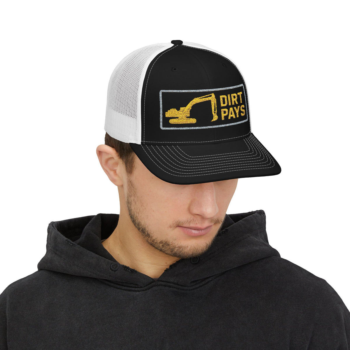 Dirt Pays Excavator Embroidered Richardson Trucker Hat | Heavy Equipment Operator Hat