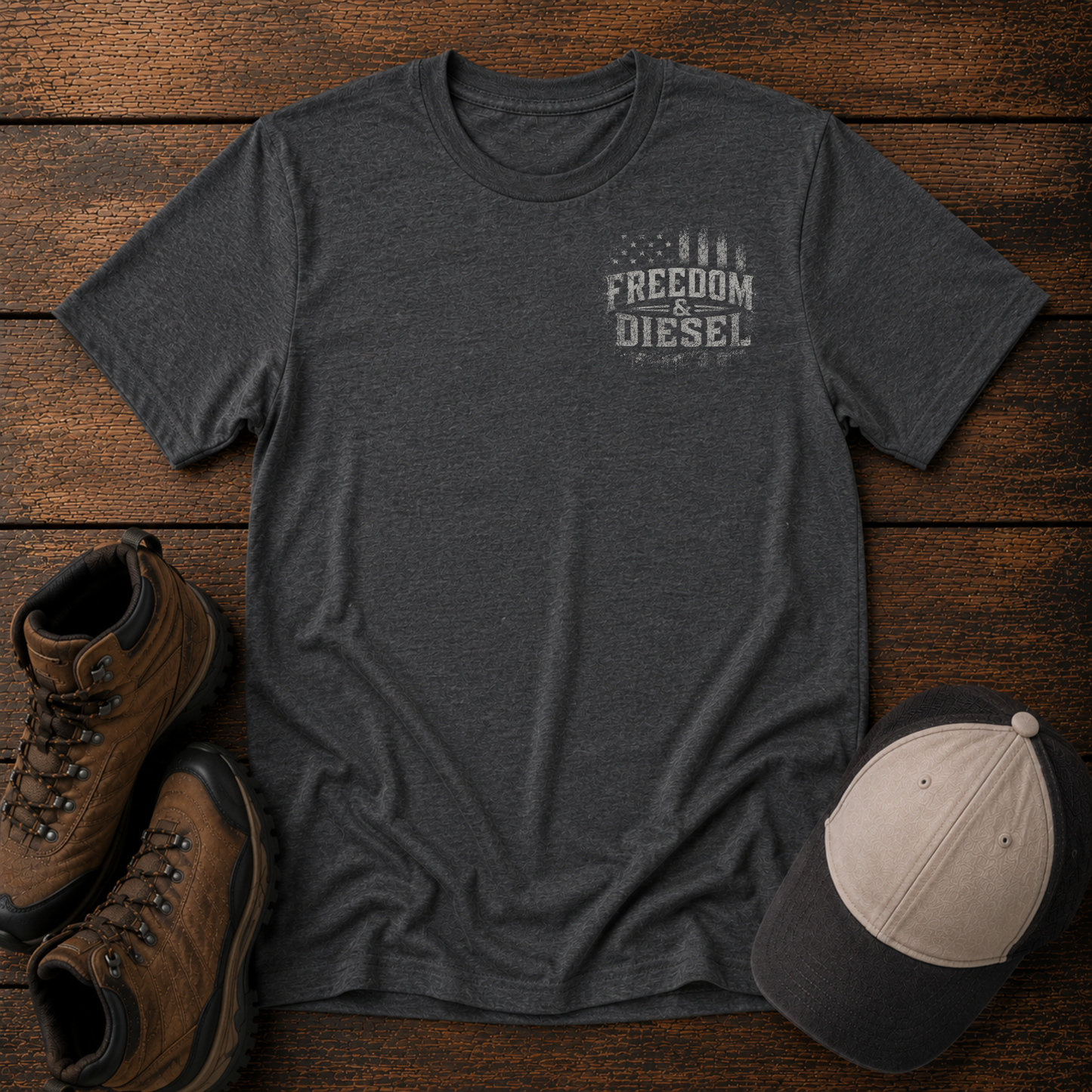Freedom & Diesel Youth Construction Shirt | Excavator American Flag Kids T-Shirt