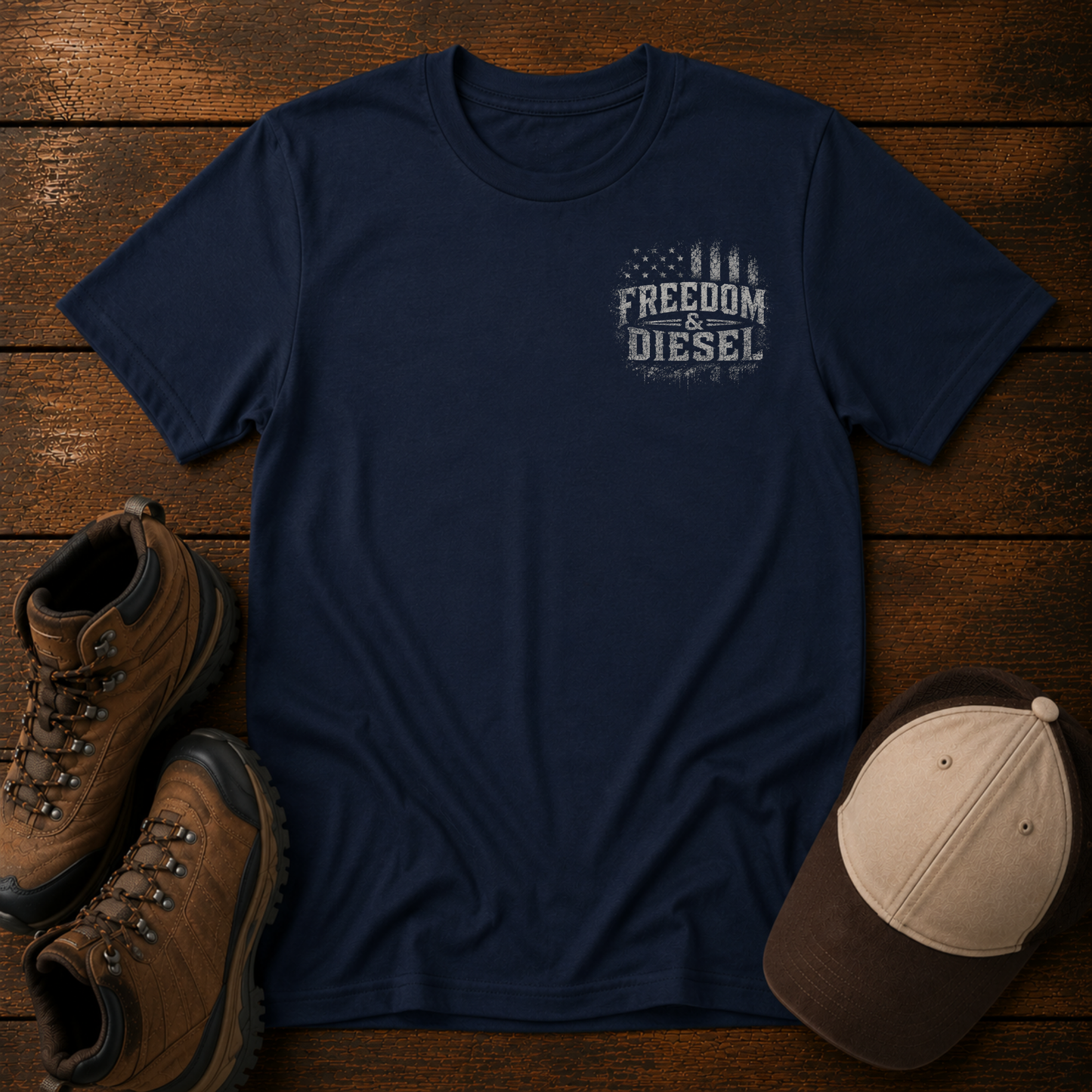 Freedom & Diesel Youth Construction Shirt | Excavator American Flag Kids T-Shirt