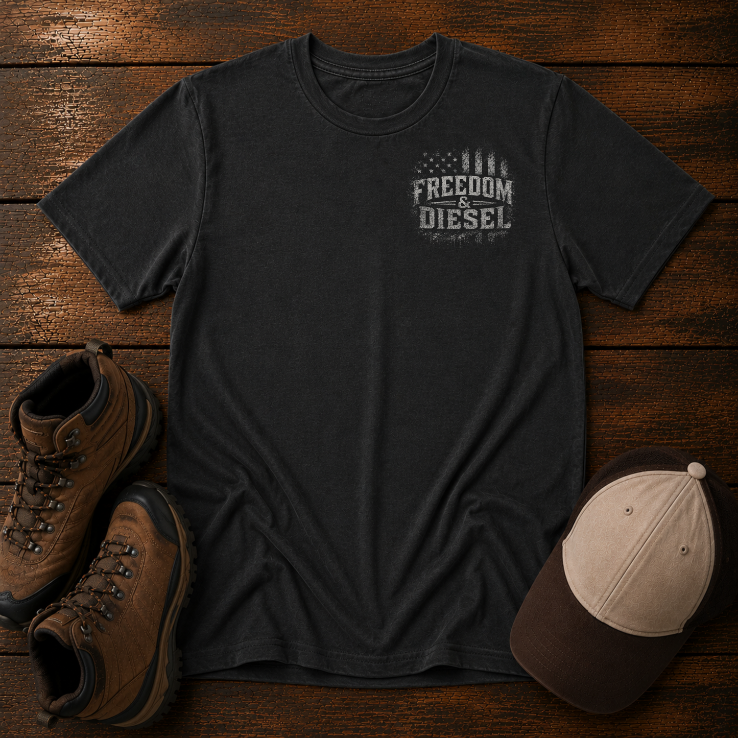 Freedom & Diesel Youth Construction Shirt | Excavator American Flag Kids T-Shirt